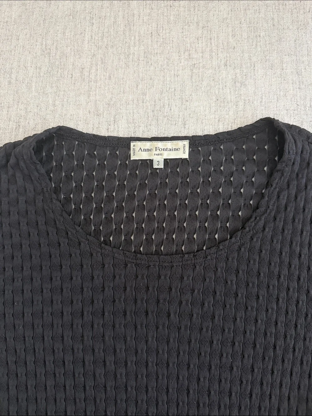 Anne Fontaine Black Textured Long Sleeve Crewneck Top